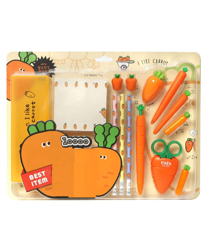 Easter Gift Ideas for kids - FunBlast Carrot Theme Stationary Set Pack of 14 - Multicolor
