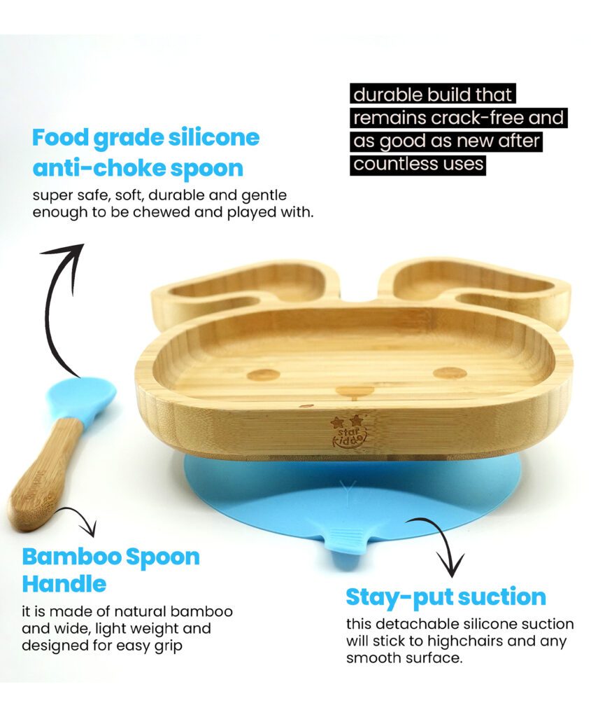 Starkiddo Bunny Bamboo Suction Plates For Baby Toddler Learning Weaning Set