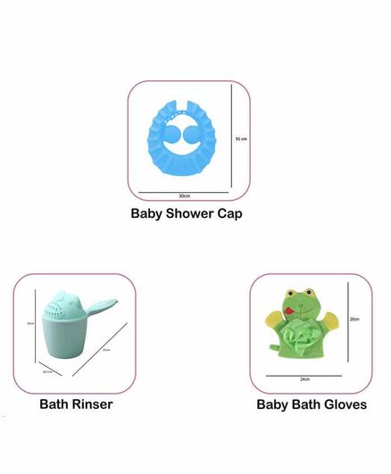 3 pc bath essentials kit with bath sponge, shower cap, water rinser