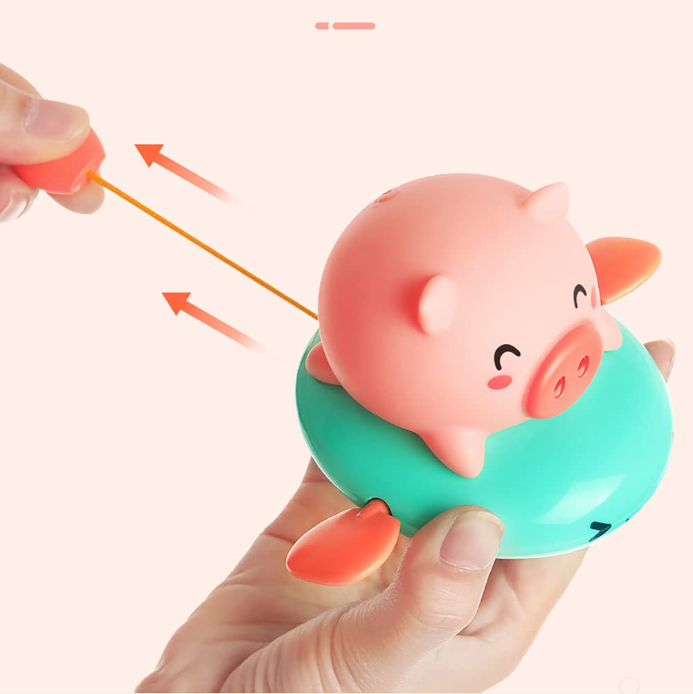 Anzailala Bath Toy Swimming Pig Wind Up Water Floating Toys, Bathtub Water Spray Toys For Kids Children Boys Girls Toddlers - Green