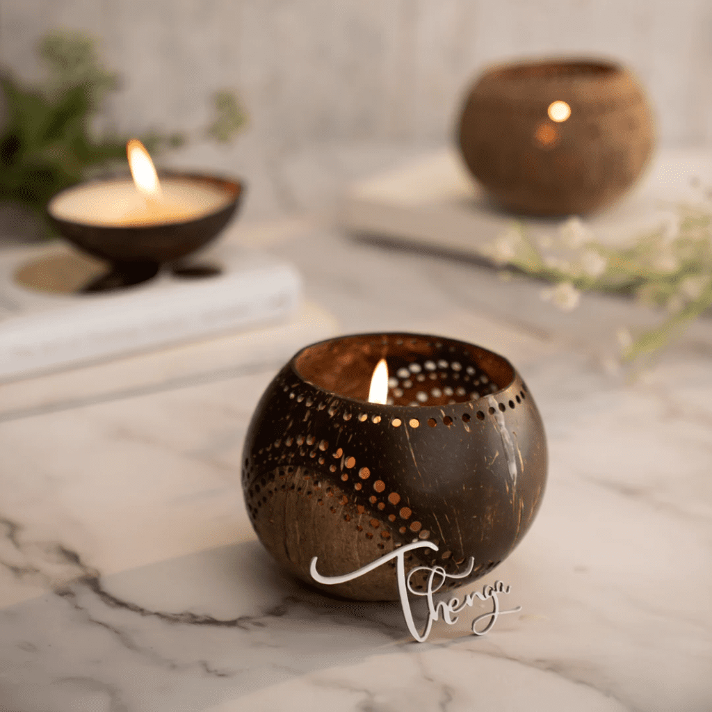 Hand Carved Coconut Shell Candle Holder You Can Gift